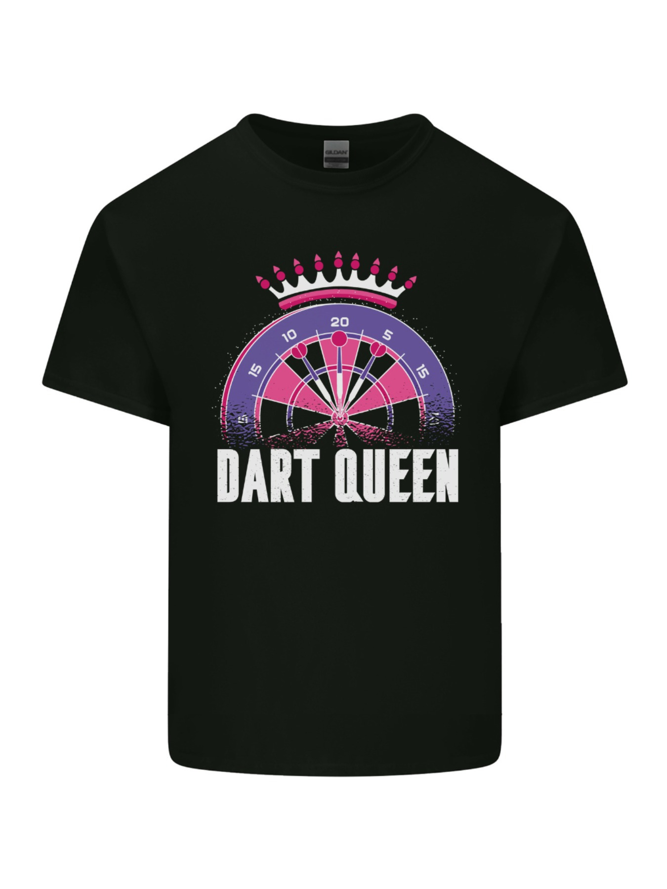 Men's Graphic T-Shirt Dart Queen Glitter Crown Over Colorful Dartboard Tee
