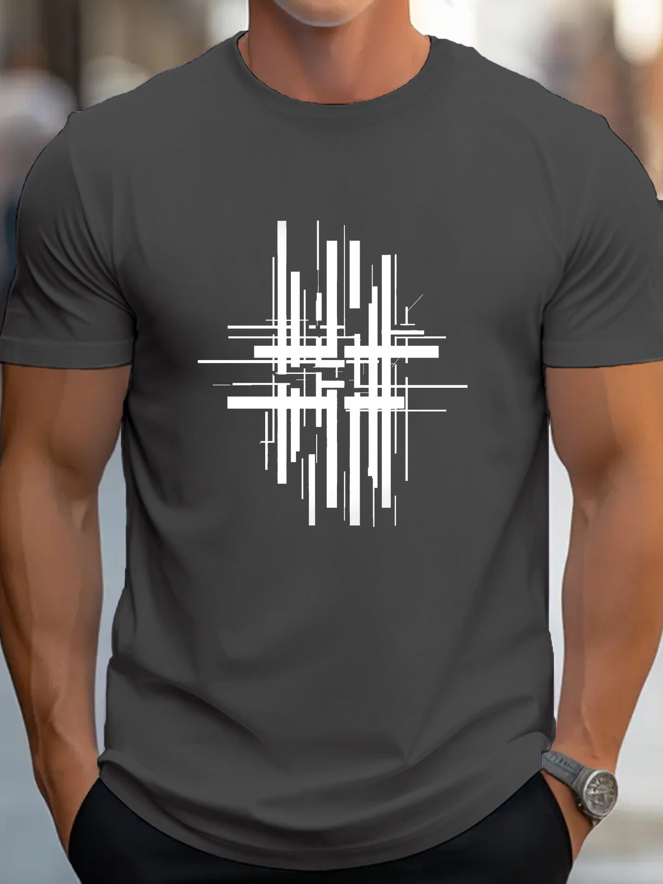Men's Graphic T-Shirt Dynamic Abstract Lines In High Contrast Overlapping Pattern