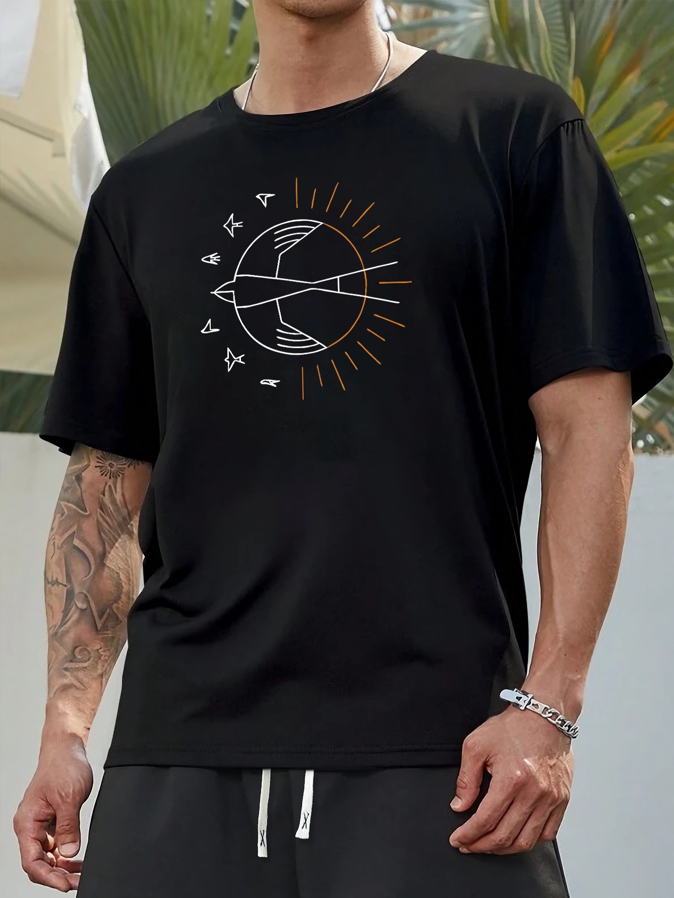 Men's Graphic T-Shirt Solar Arrows With Radiant Lines And Celestial Symbols Sun