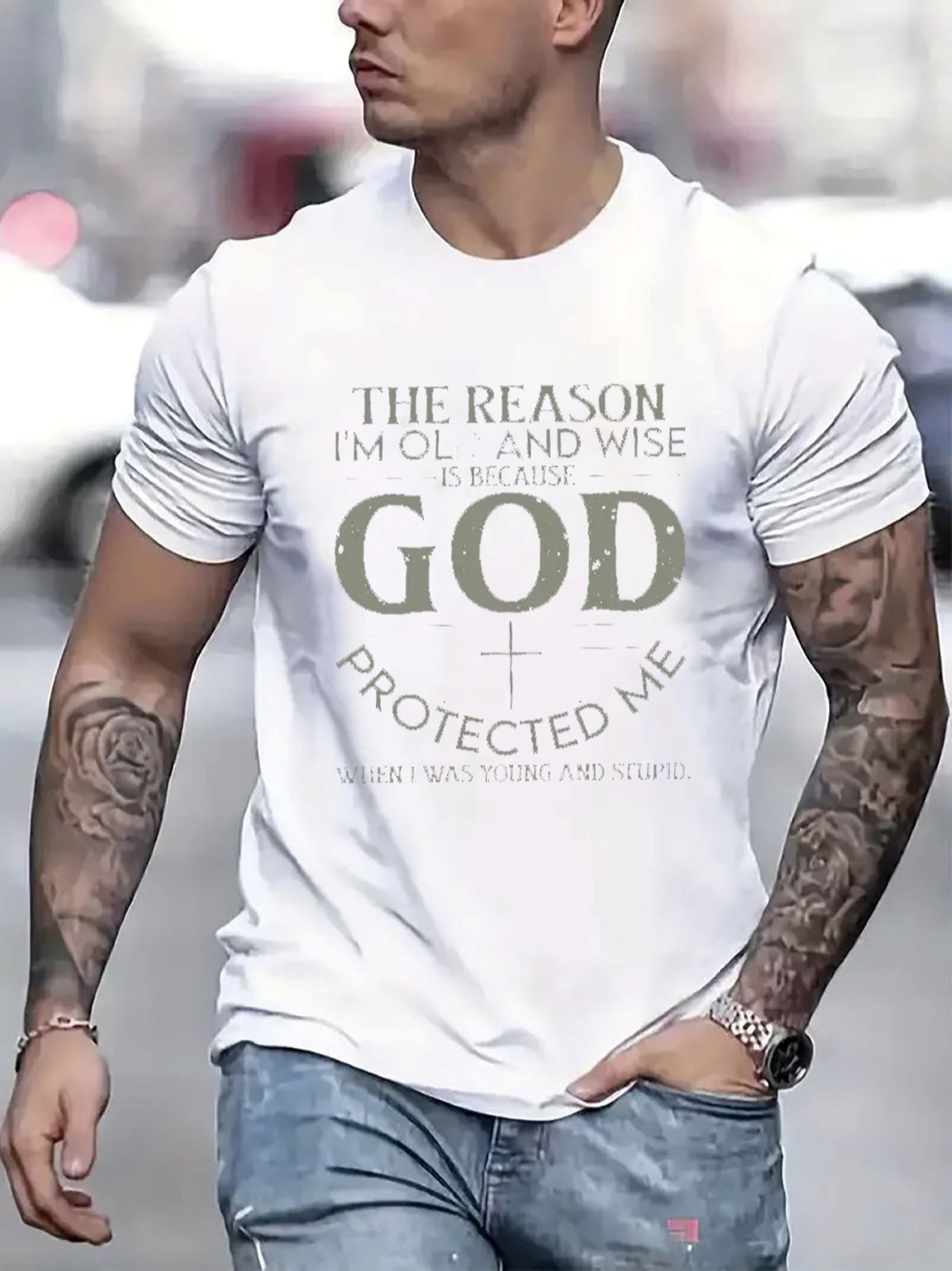 Men's Graphic T-Shirt The Reason God Protected Me Wise Faithful Inspired God T Shirt