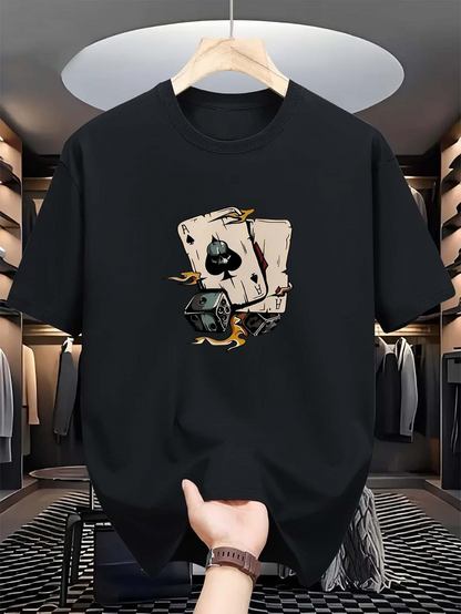 Men's Graphic T-Shirt Stacked Playing Cards With Dice And Golden Accents Playing Card
