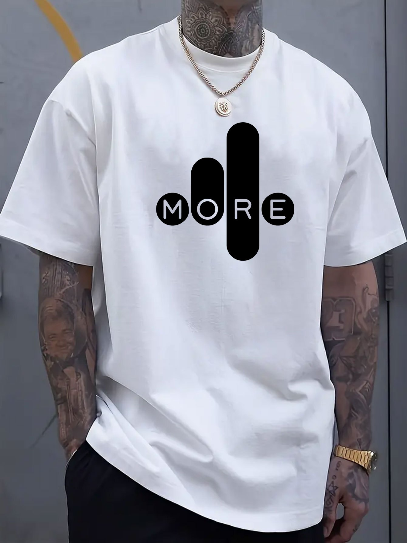 Men's Graphic T-Shirt Minimal Style With Bold Black Shapes And Modern Lettering More