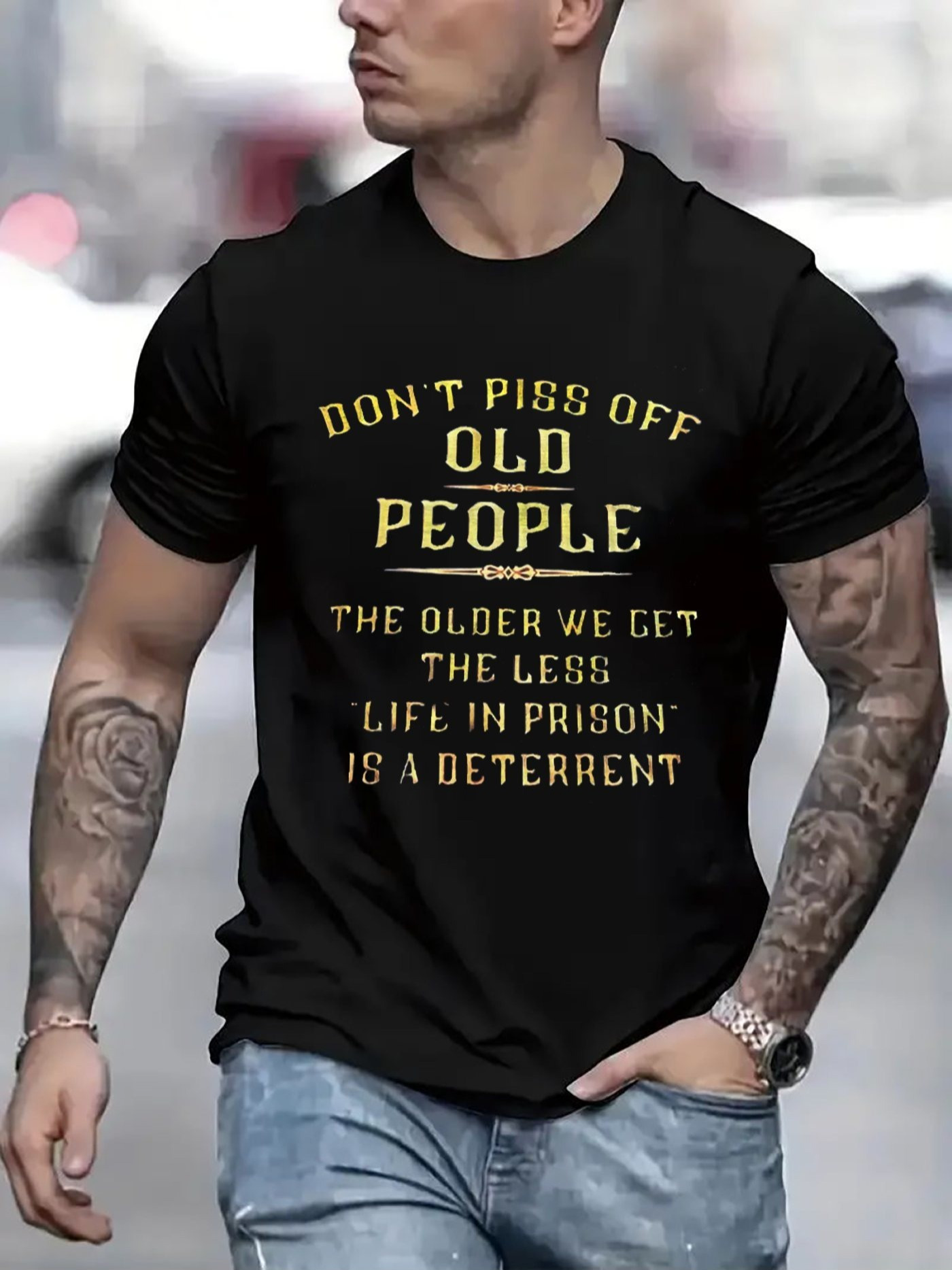 Men's Graphic T-Shirt Dont Piss Off Old People Statement With Bold Uppercase Letters T Shirt