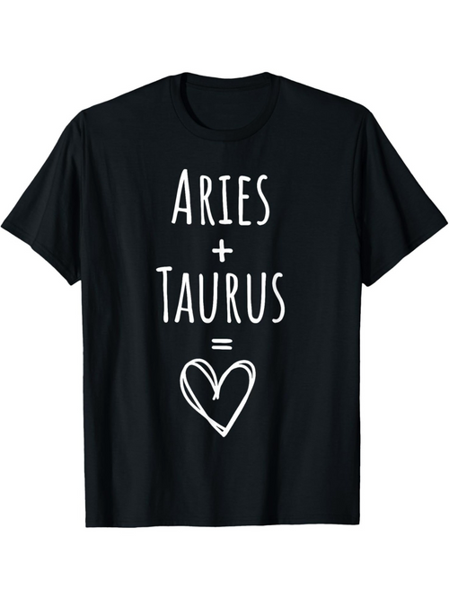 Men's Graphic T-Shirt Aries Taurus Love Equation With Hand Drawn Heart Design