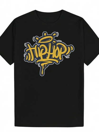Men's Graphic T-Shirt Hip Hop Street Graffiti With Yellow Highlights And Urban Spray Paint Text