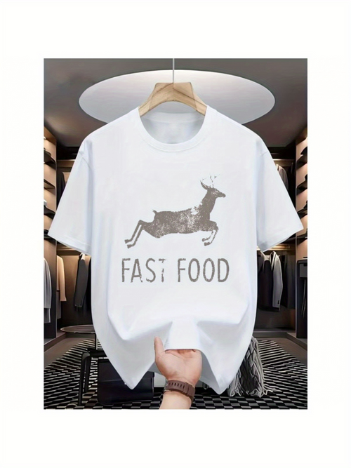 Men's Graphic T-Shirt Fast Food Running Deer In Playful Bold Typography Shirt