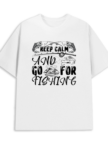 Men's Graphic T-Shirt Keep Calm And Go For Fishing With Lures And Jumping Fish