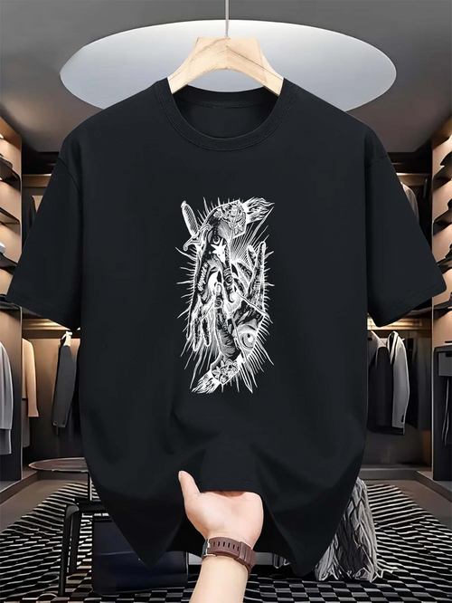 Men's Graphic T-Shirt Dynamic Artistic Contrast Lines Surrounding Abstract Wild Wolf