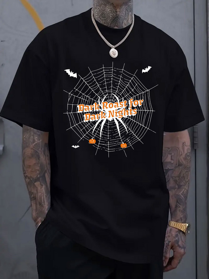 Men's Graphic T-Shirt Dark Roads For Dark Nights Glowing Orange Spiders On A Web