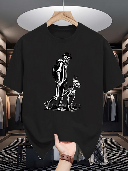 Men's Graphic T-Shirt Urban Night Walk Silhouette Style Man And Dog