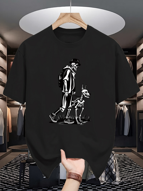 Men's Graphic T-Shirt Urban Night Walk Silhouette Style Man And Dog