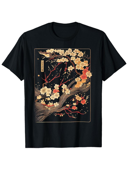 Men's Graphic T-Shirt Blooming Sakura Branches Under Night Sky With Delicate Petals
