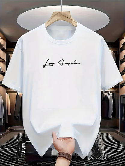 Men's Graphic T-Shirt Los Angeles Minimal Modern Calligraphy Script Urban White T Shirt