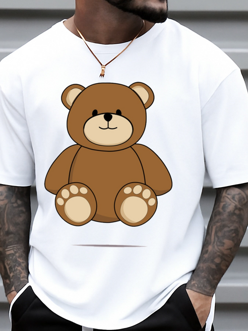 Men's Graphic T-Shirt Cute Cartoon Drawing With Big Soft Ears Smiling Brown Teddy Bear