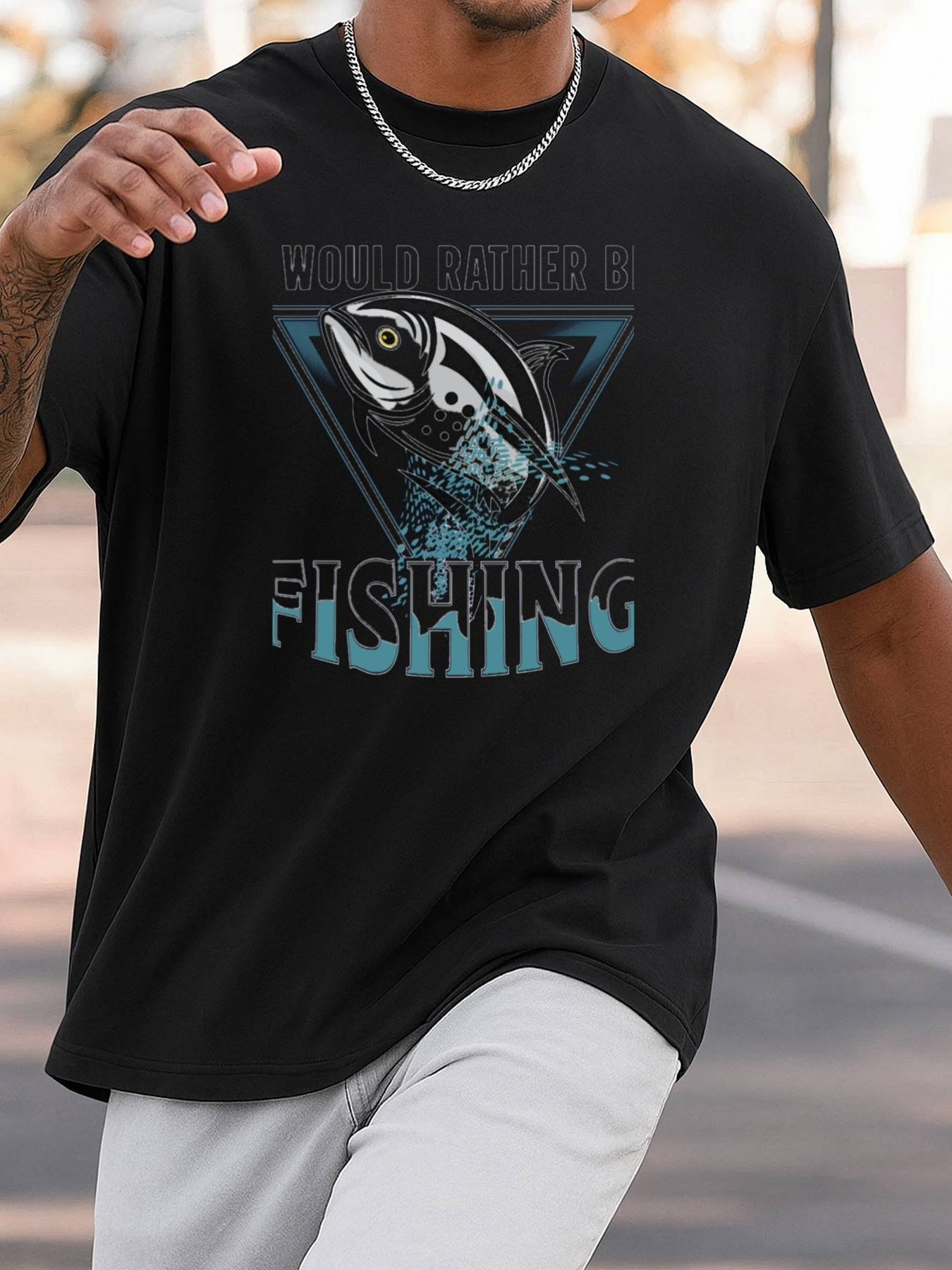 Men's Graphic T-Shirt Bold Catch Under Blue Splashing Water Featuring Strong Colorful Fish