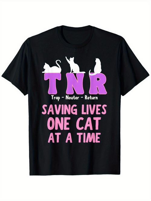 Men's Graphic T-Shirt Saving Lives One Cat At A Time With Silhouettes Of Playful Cats