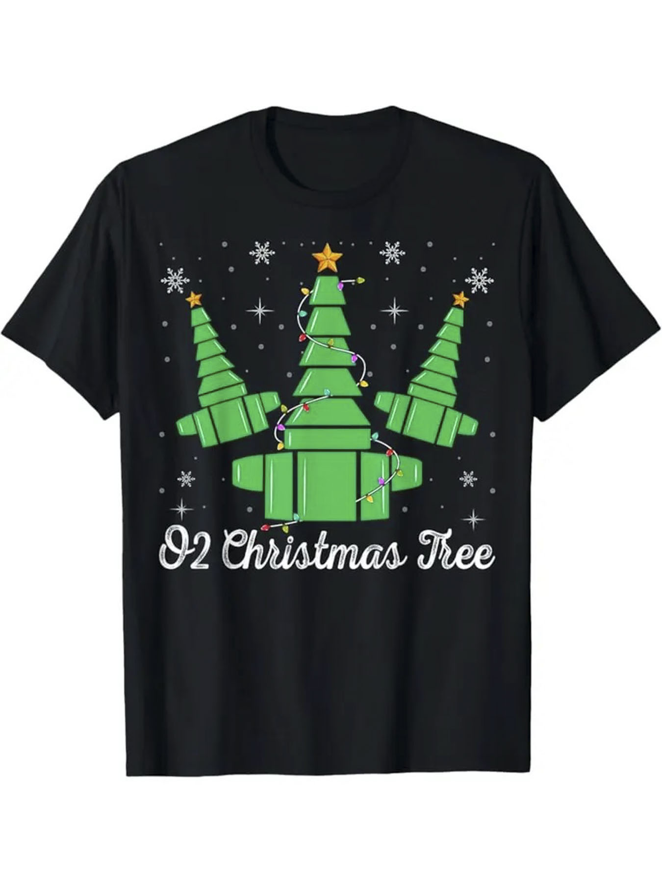 Men's Graphic T-Shirt Christmas Starships With Festive Holiday Lights Christmas Tree