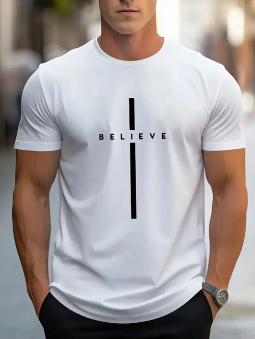 Men's Graphic T-Shirt Believe Minimalist Vertical Black Stripe With Positive Modern Streetwear T Shirt