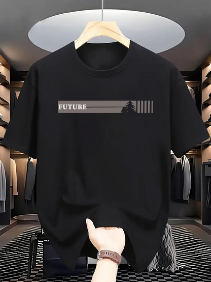 Men's Graphic T-Shirt Future With Geometric Lines Shapes And Subtle Abstract Bar