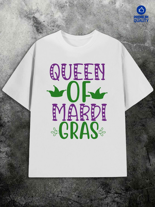Men's Graphic T-Shirt Queen Of Mardi Gras Playful Green Crowns White T Shirt