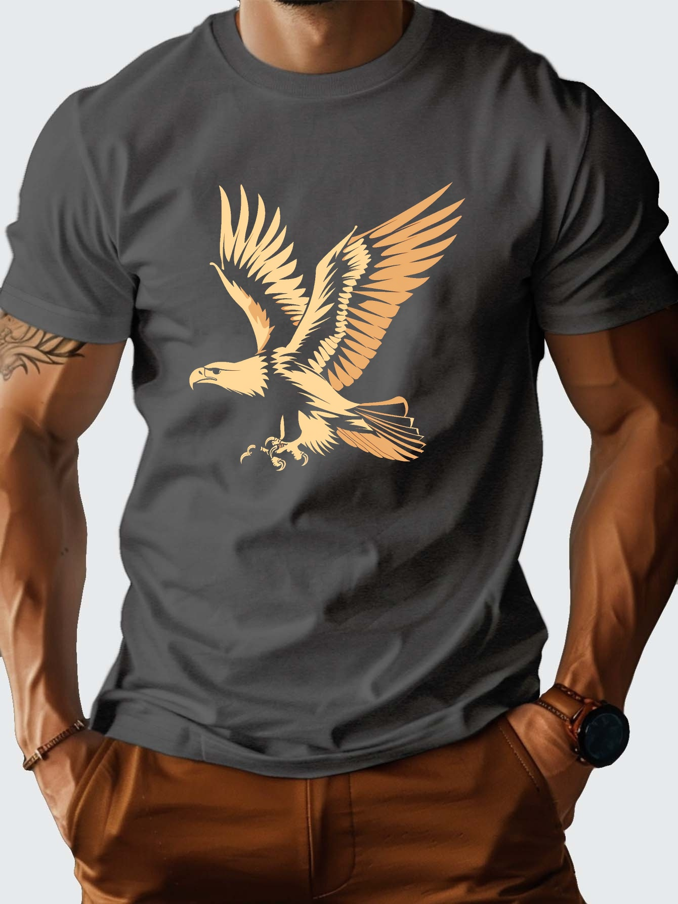 Men's Graphic T-Shirt Golden Sunlight Vintage Wild Soaring Majestic Eagle Illustration