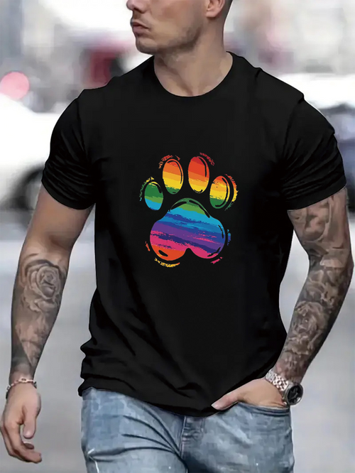 Men's Graphic T-Shirt Vivid Rainbow Colors Forming A Bold Dog Paw Print