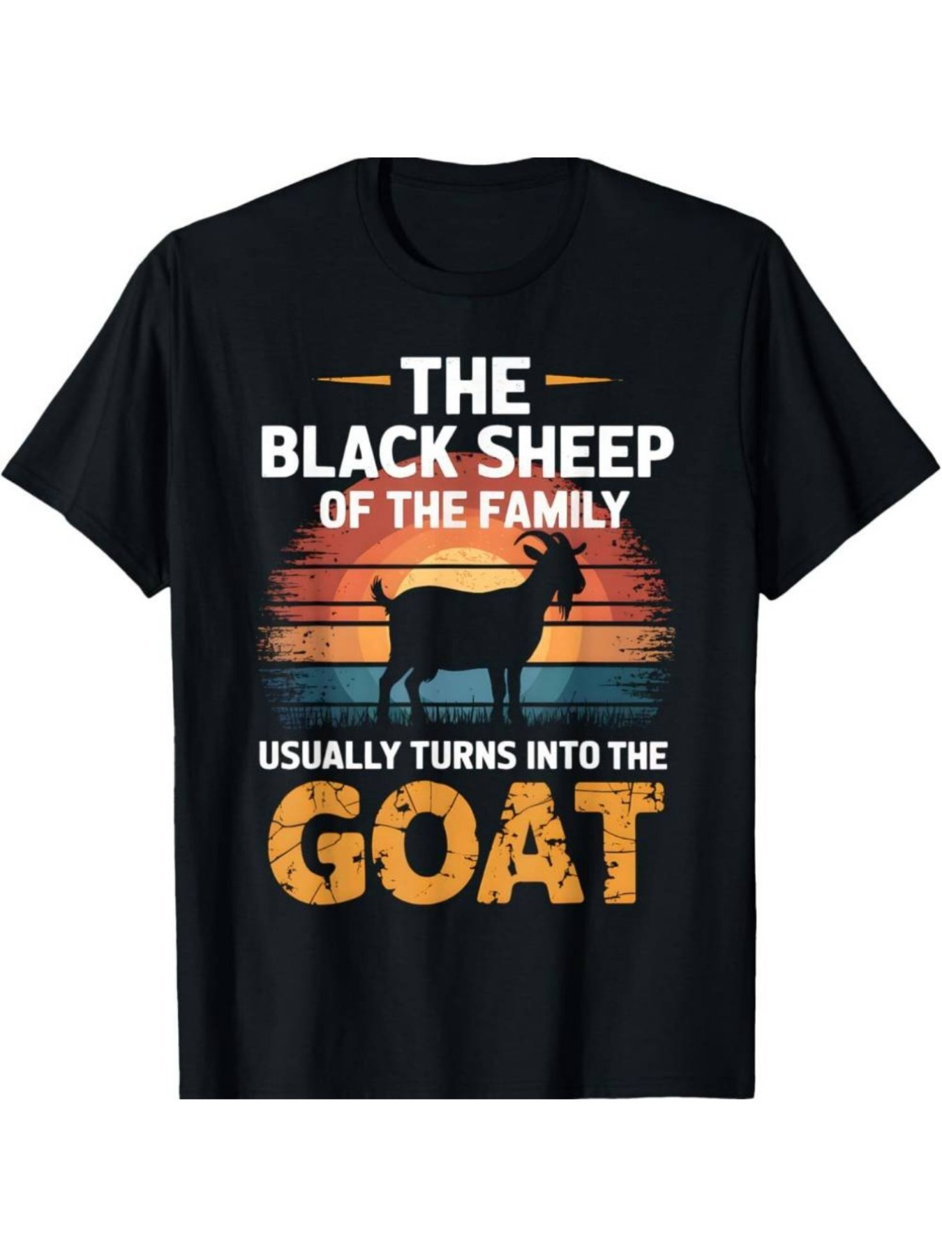 Men's Graphic T-Shirt Vintage Sunset With Black Sheep And Bold Text Goat