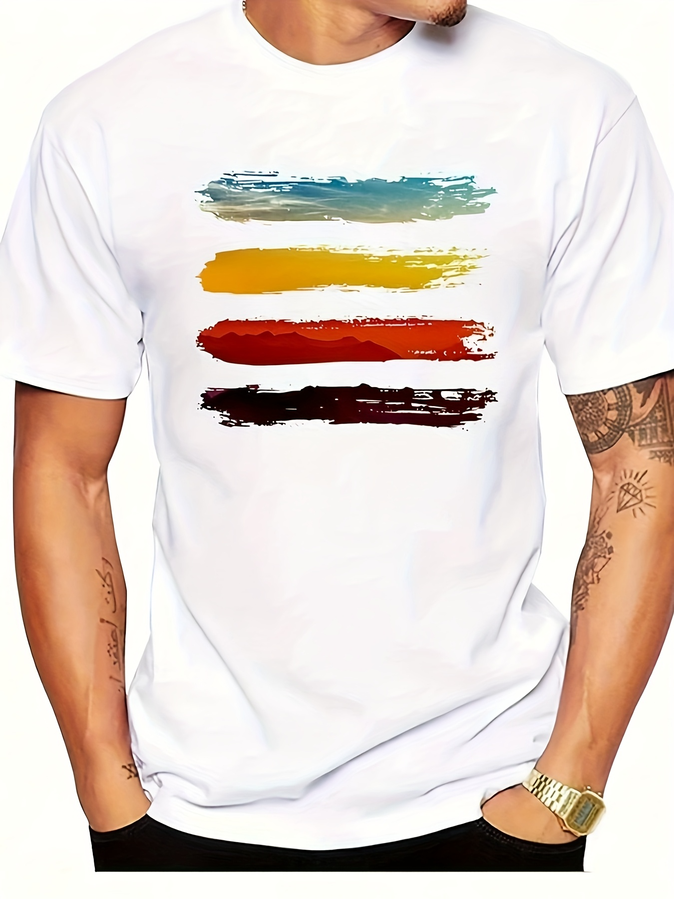 Men's Graphic T-Shirt Colorful Painted Brush Strokes Arranged Horizontally On Artistic T Shirt