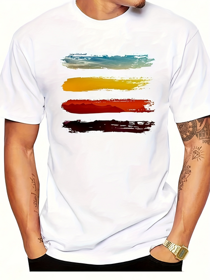 Men's Graphic T-Shirt Colorful Painted Brush Strokes Arranged Horizontally On Artistic T Shirt