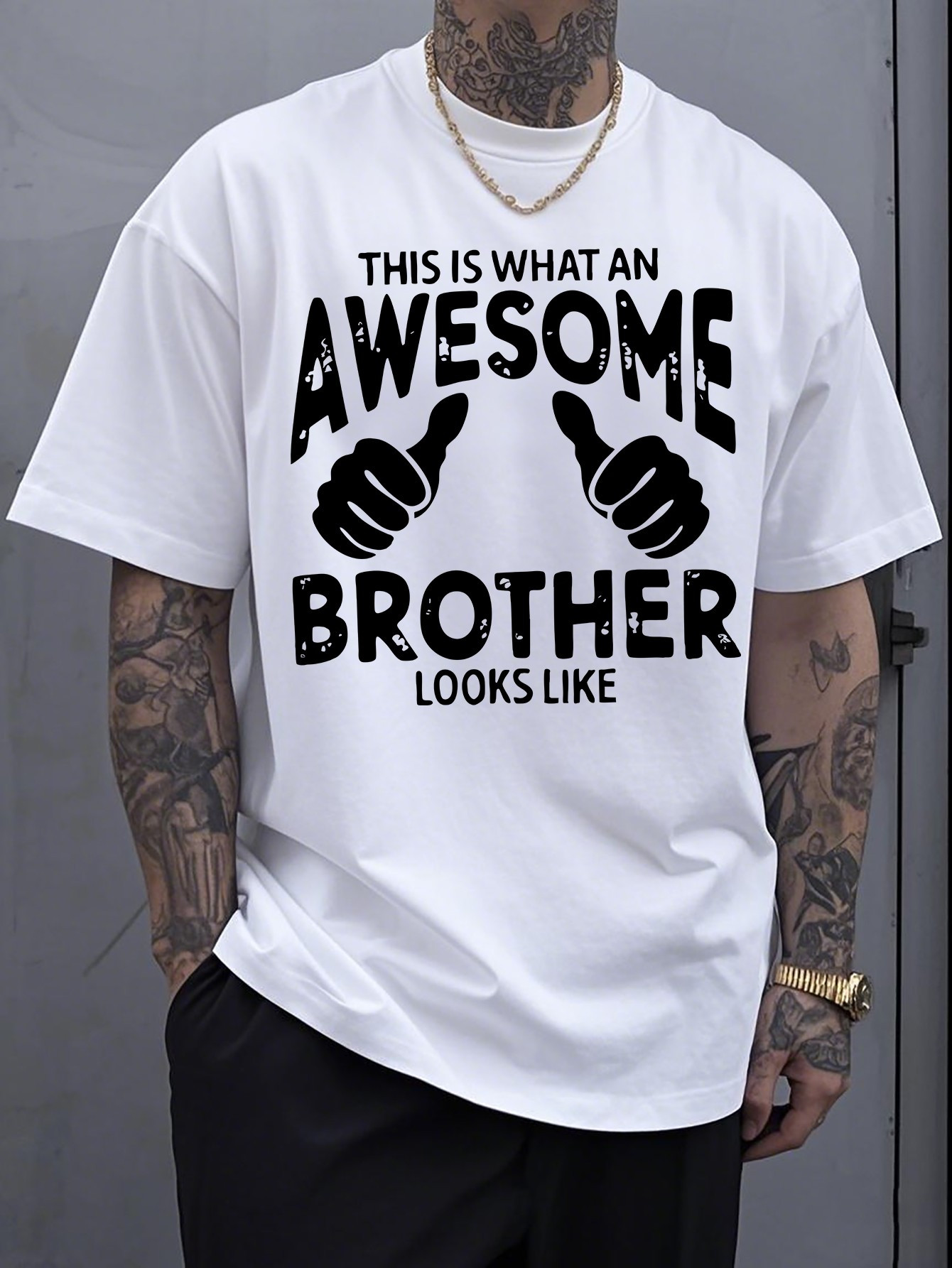 Men's Graphic T-Shirt This Is What An Awesome Brother Looks Like With Fun Lettering And Thumbs Up Hand Signs