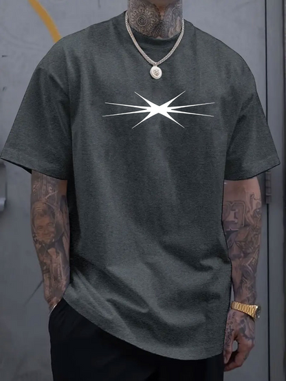 Men's Graphic T-Shirt Radiant Glow With Shimmering Starburst On Charcoal Fabric Star