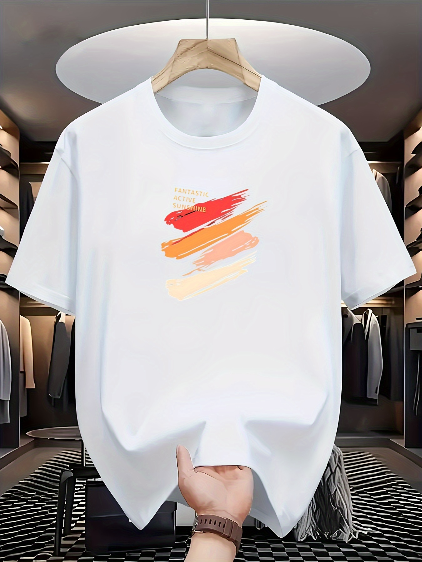 Men's Graphic T-Shirt Vibrant Colorful Brush Strokes On Plain White Cotton Tee