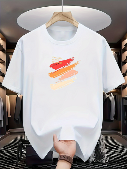 Men's Graphic T-Shirt Vibrant Colorful Brush Strokes On Plain White Cotton Tee