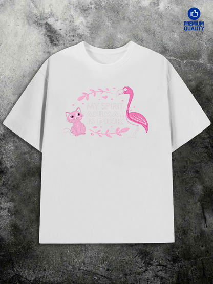Men's Graphic T-Shirt Pink Flamingo Among Leaves And Playful Baby Animal