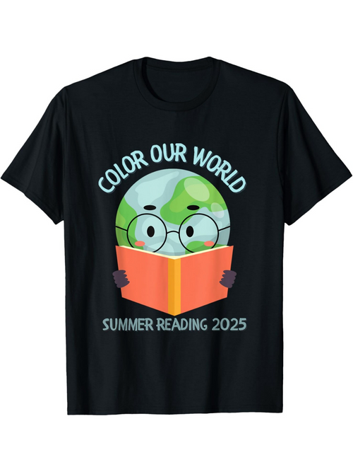 Men's Graphic T-Shirt Color Our World Summer Reading 2025 With Glasses Wearing Earth Reading Book