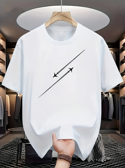 Men's Graphic T-Shirt Minimalist Diagonal Lines With Two Jet Airplanes Graphic T Shirt