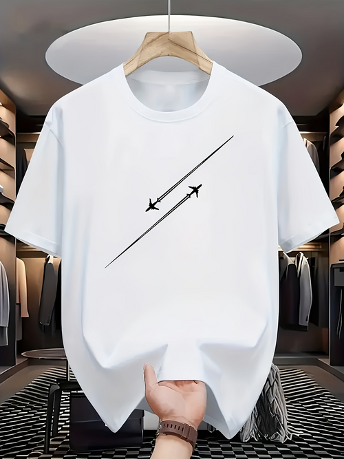 Men's Graphic T-Shirt Minimalist Diagonal Lines With Two Jet Airplanes Graphic T Shirt