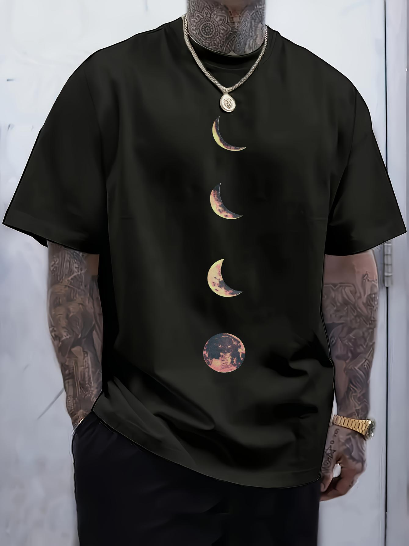 Men's Graphic T-Shirt Faded Moon Phases Overlapping On Black T Shirt
