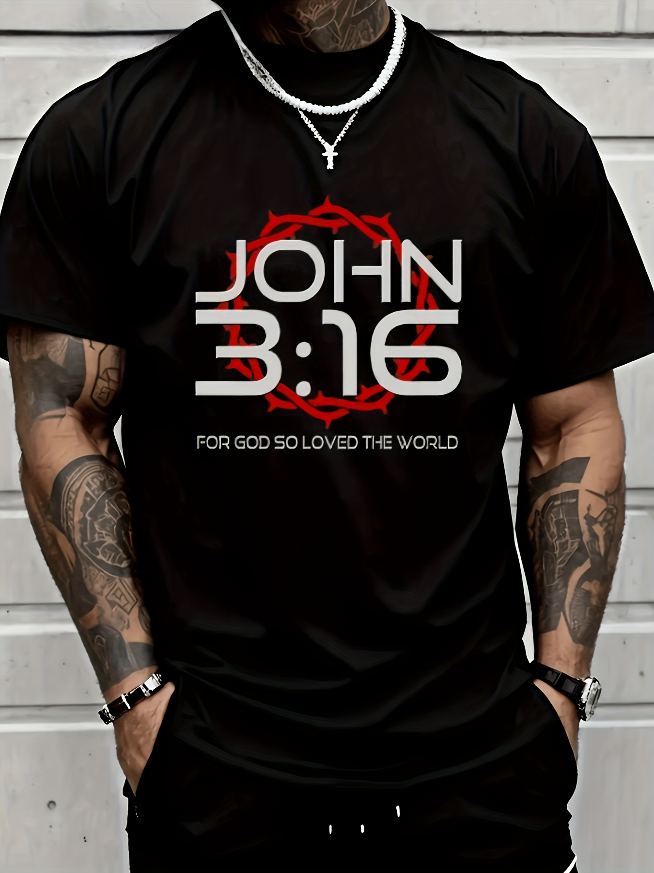 Men's Graphic T-Shirt John 316 Bold Text With Red Crown Pattern Lettering