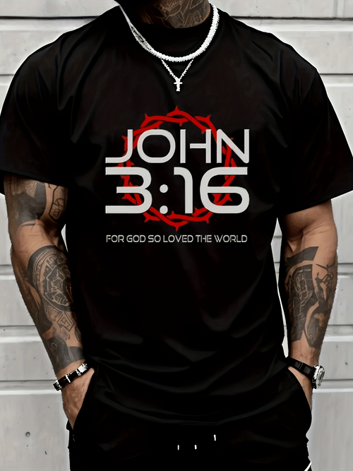 Men's Graphic T-Shirt John 316 Bold Text With Red Crown Pattern Lettering