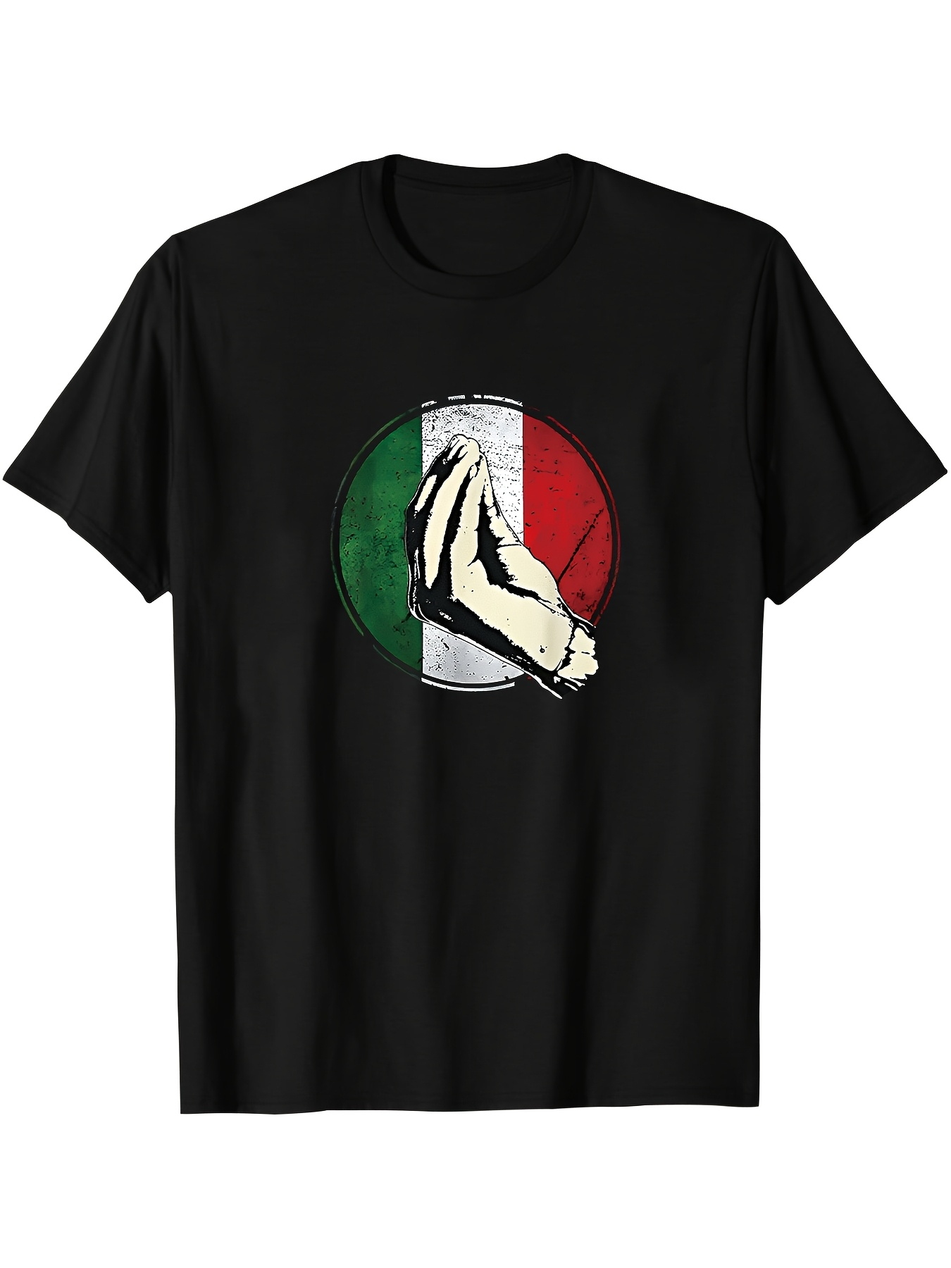 Men's Graphic T-Shirt Hand Gesture Among Bold Green White Red Colorful Circle