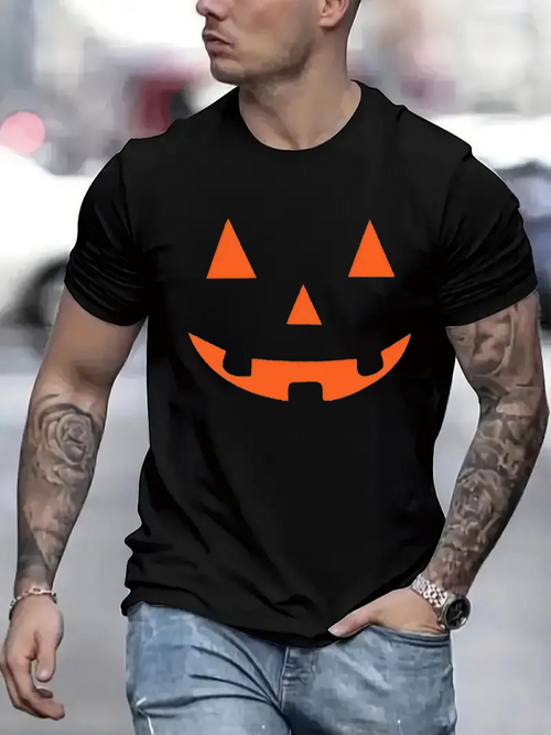 Men's Graphic T-Shirt Happy Simple Pumpkin Face With Orange Smiling Expression Jackolantern