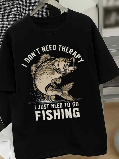Men's Graphic T-Shirt I Dont Need Therapy I Just Need To Go Serene Tranquil Lake Reflections With Jumping Bass Fish