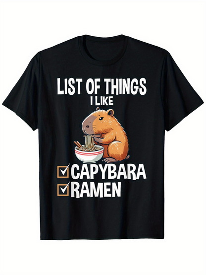 Men's Graphic T-Shirt List Of Things I Like Cute Capybara Eating Ramen Noodles Bowl
