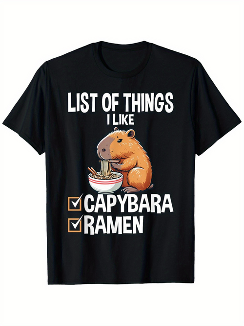 Men's Graphic T-Shirt List Of Things I Like Cute Capybara Eating Ramen Noodles Bowl