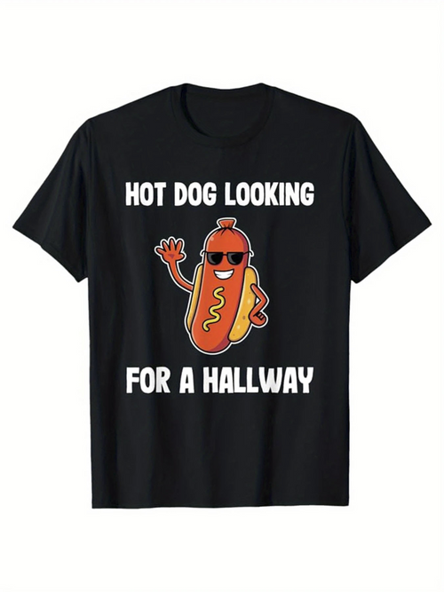 Men's Graphic T-Shirt Hot Dog Looking For A Hallway With Sunglasses Waving Funny Cartoon Hot Dog
