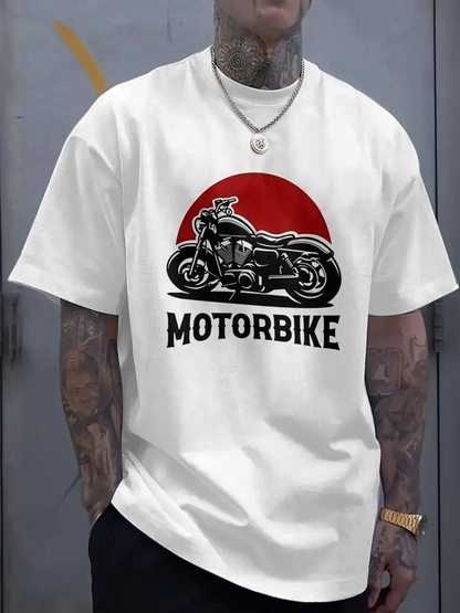Men's Graphic T-Shirt Rising Sun Behind Classic Cruiser Motorcycle Motorbike