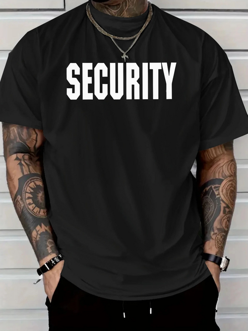 Men's Graphic T-Shirt Bold White Lettering With Classic Statement On Black Security T Shirt