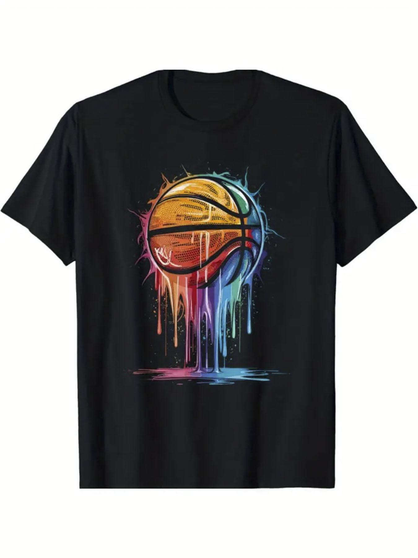 Men's Graphic T-Shirt Vivid Rainbow Melting Colors Flowing Down A Basketball