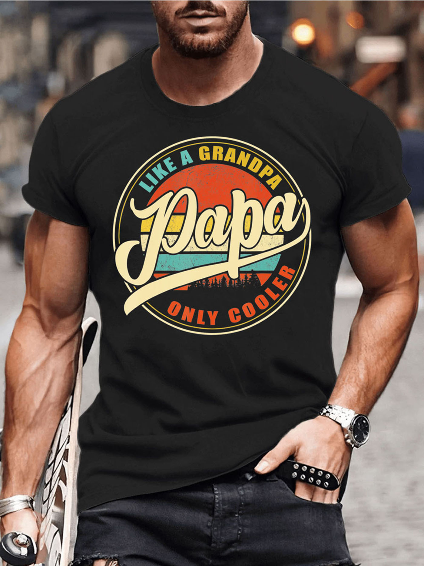 Men's Graphic T-Shirt Like A Grandpa Retro Sunset Circle With Vintage Papa Typography